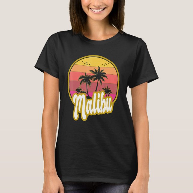 Malibu California Beach Retro Sunset T Shirt (Framsida)