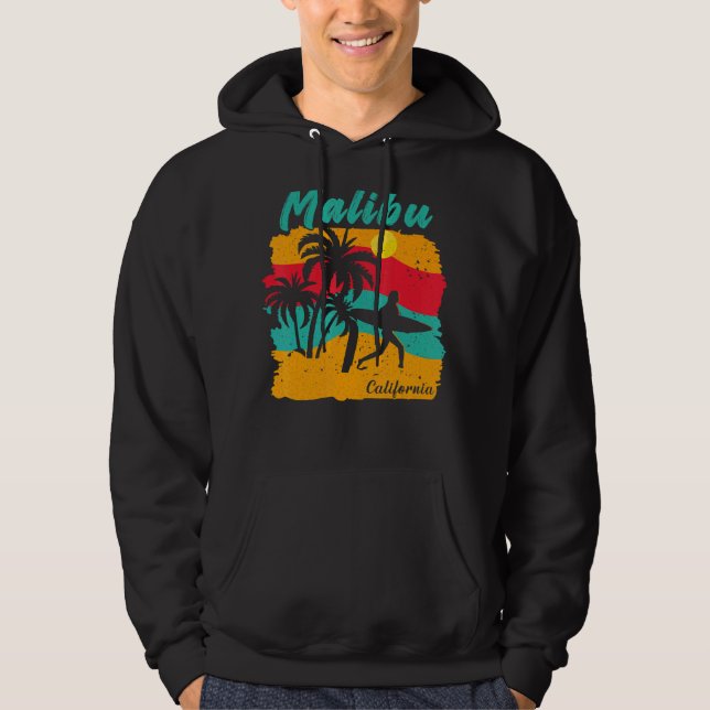 Malibu California Beach Scenery with Female Surfer Hoodie (Framsida)