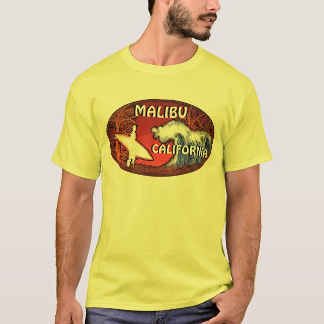 Malibu California gult surfa wave art killar T. Tröja (Framsida)