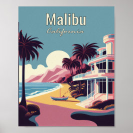 Malibu California Minimalist Vintage Art Poster
