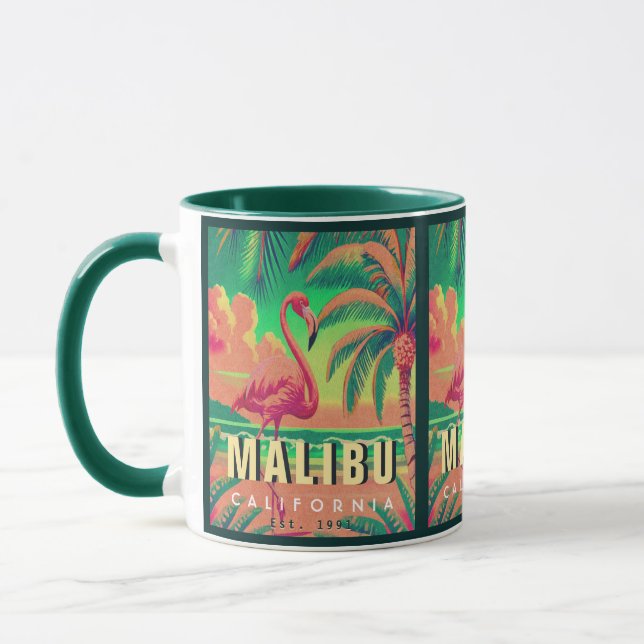 Malibu California Retro Flamingo Souvenirs 1950 Mugg (Vänster)