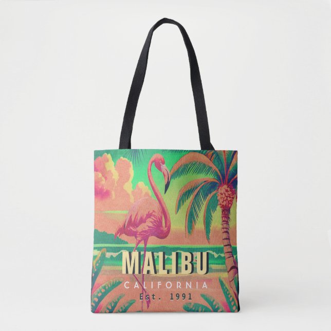 Malibu California Retro Flamingo Souvenirs 1950 Tygkasse (Framsida)