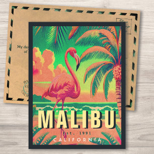 Malibu California Retro Flamingo Souvenirs 1950 Vykort