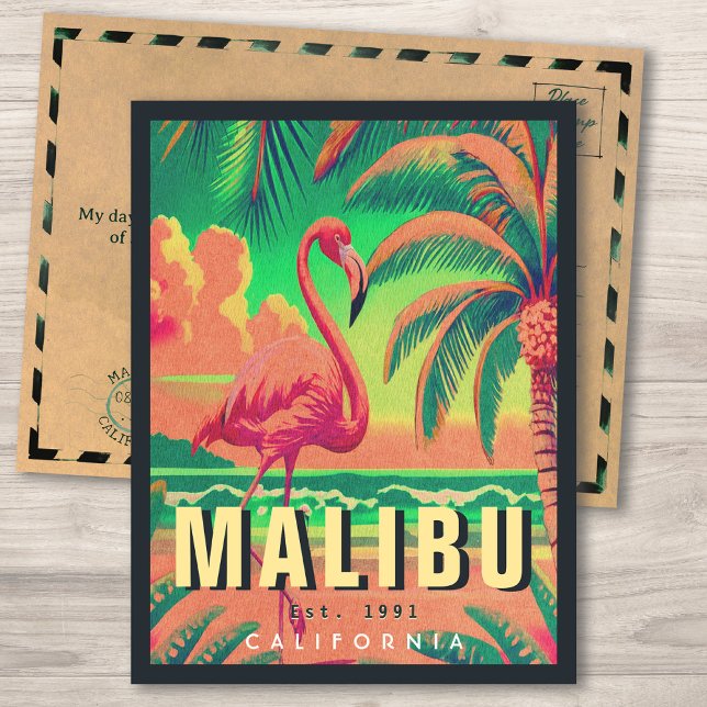 Malibu California Retro Flamingo Souvenirs 1950 Vykort (Skapare uppladdad)
