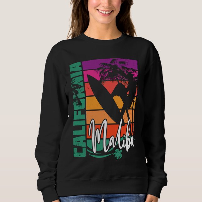 Malibu California Retro Sunset Beach Surfer Surfin T Shirt (Framsida)