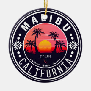 Malibu California Retro Sunset Handflatan Träd 60  Julgransprydnad Keramik
