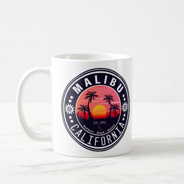 Malibu California Retro Sunset Handflatan Träd 60  Kaffemugg (Vänster)