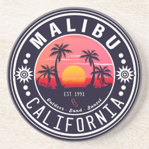 Malibu California Retro Sunset Handflatan Träd 60 Underlägg