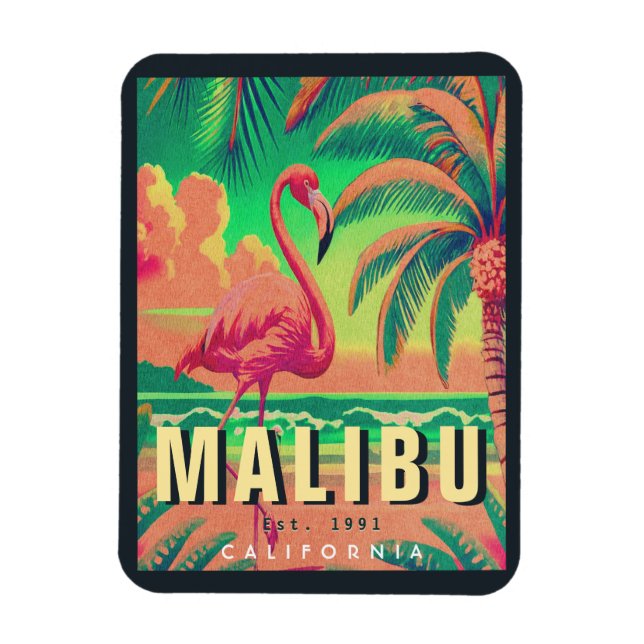 Malibu California Retro Sunset Souvenirs 1950-tale Magnet (Vertikal)