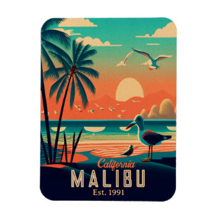 Malibu California Retro Sunset Souvenirs 1950-tale Magnet