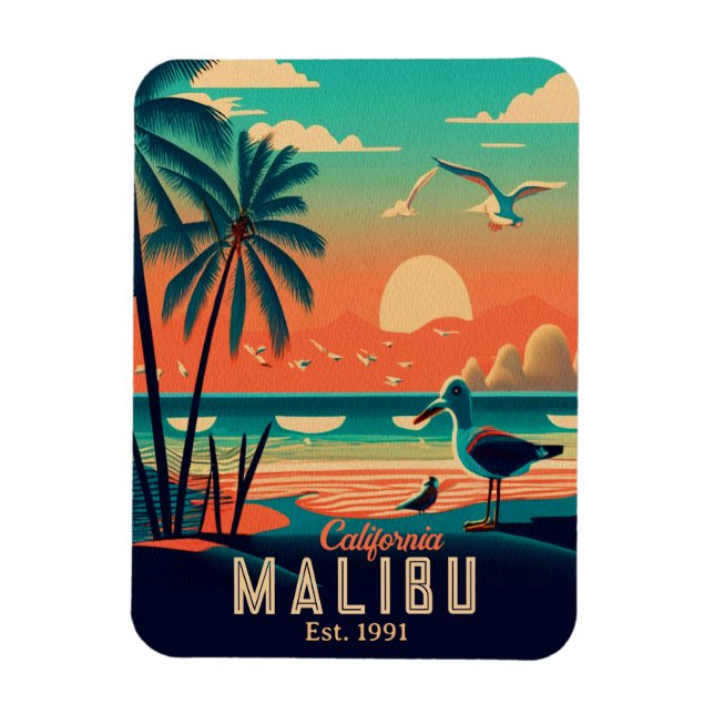 Malibu California Retro Sunset Souvenirs 1950-tale Magnet (Vertikal)