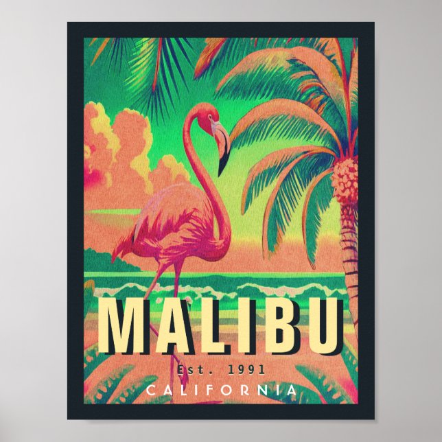 Malibu California Retro Sunset Souvenirs 1950-tale Poster (Framsidan)