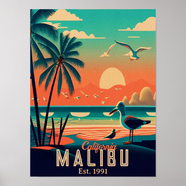 Malibu California Retro Sunset Souvenirs 1950-tale Poster (Framsidan)