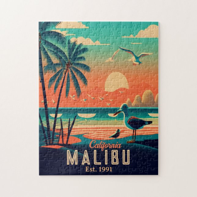 Malibu California Retro Sunset Souvenirs 1950-tale Pussel (Vertikal)