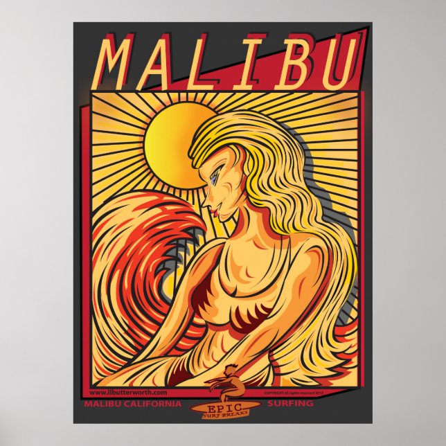 MALIBU CALIFORNIA SURFBREAK SURFING POSTER (Framsidan)
