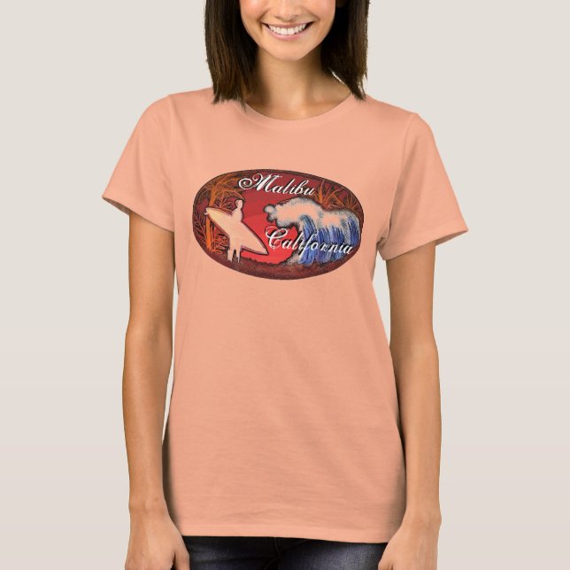 Malibu California surfer vinkarare dam art T T.T. Shirt (Framsida)