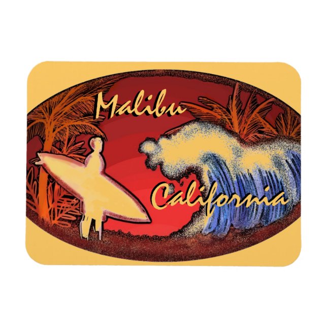 Malibu California surfer wave art rektangle magnet (Horisontell)