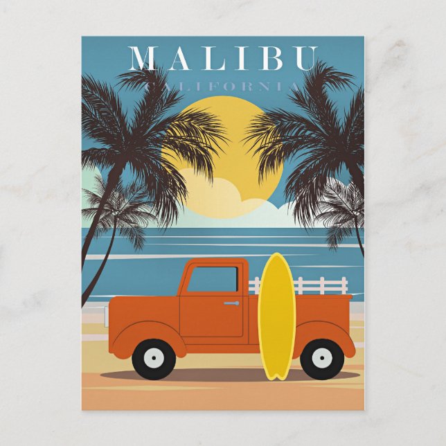Malibu, California Travel Poster Vykort (Framsida)