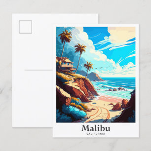 Malibu California USA Travel Potrait Illustration Vykort