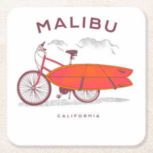 Malibu California Vintage Beach SurfingSurf Underlägg Papper Kvadrat