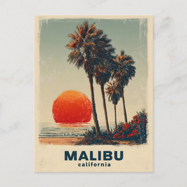 Malibu California Vintage Reseskylt Vykort (Framsida)
