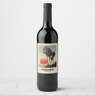 Malibu California Vintage resor Poster Vinflaska Etikett