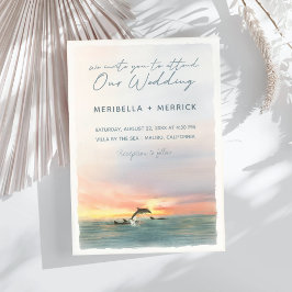 Malibu | Delfiner Beach Watercolor Bröllop Inbjudningar