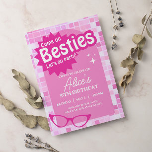 Malibu Doll Besties Beach Birthday Rosa Glitter Inbjudningar