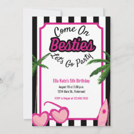 Malibu Doll Birthday Black White Rand Tropical Inbjudningar