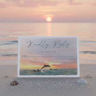 Malibu Dolphin Sunset Beach Watercolor Bröllop OSA Kort