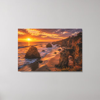 Malibu Golden Coast Solnedgång Kalifornien Landska Canvastryck