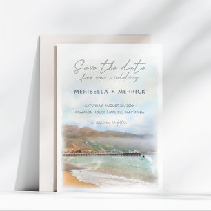 Malibu Kalifornien Beach Watercolor Spara datum Datumet
