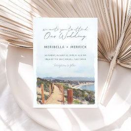 Malibu | Kalifornien Ocean Trail Watercolor Bröllo Inbjudningar