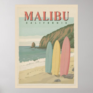 Malibu, Kalifornien Poster - Sol, Sand och Surfa