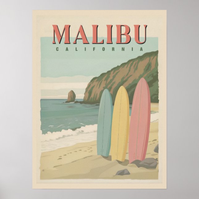 Malibu, Kalifornien Poster - Sol, Sand och Surfa (Framsidan)