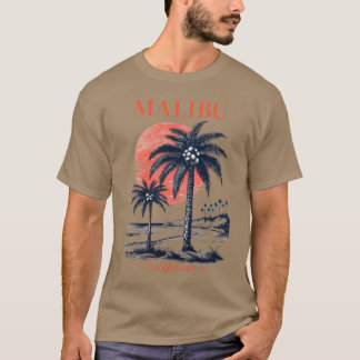 Malibu Kalifornien Retro Solnedgång Strand Vibbar T Shirt