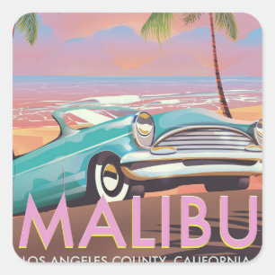 Malibu, Los Angeles, Kaliforniens reseaffisch Fyrkantigt Klistermärke