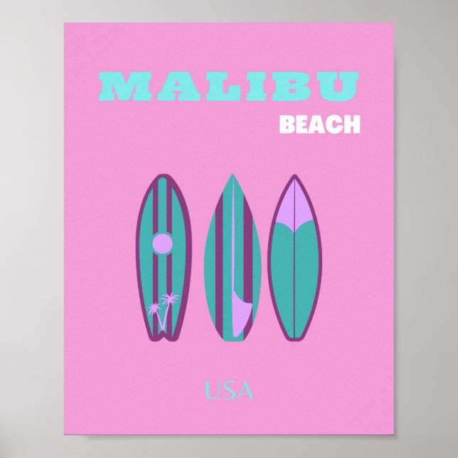 Malibu, Malibu Beach, Kalifornien, Preppy, Rosa Poster (Framsidan)