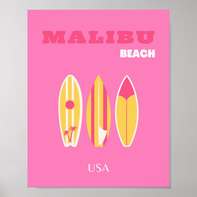 Malibu, Malibu Beach, Kalifornien, Preppy, Rosa Poster (Framsidan)