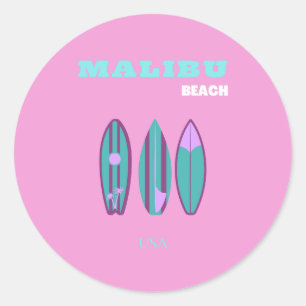 Malibu, Malibu Beach, Kalifornien, Preppy, Rosa Runt Klistermärke
