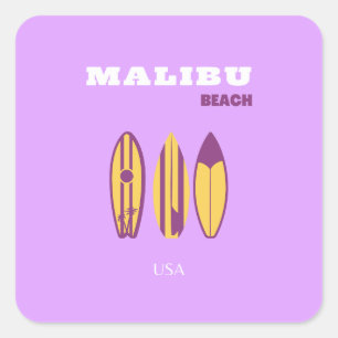 Malibu, Malibu Beach, Preppy, Preppy Girl, Lila Fyrkantigt Klistermärke