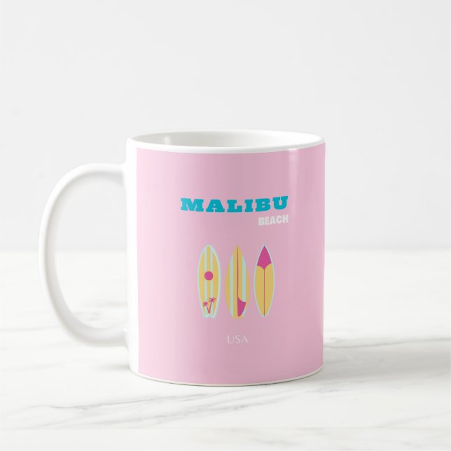 Malibu, Malibu Beach, Preppy, Preppy Girl, Rosa Kaffemugg (Vänster)