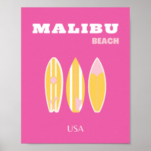 Malibu, Malibu Beach, Travel Art, Preppy, Rosa Poster