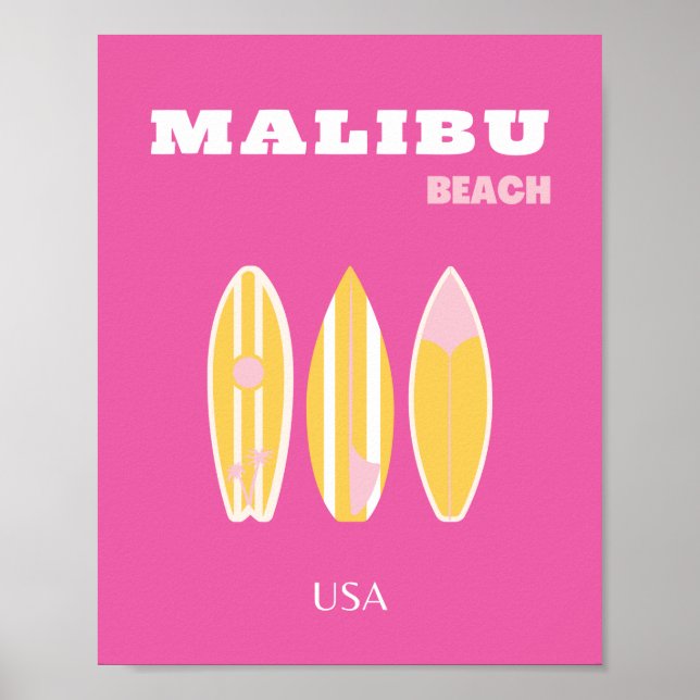 Malibu, Malibu Beach, Travel Art, Preppy, Rosa Poster (Framsidan)