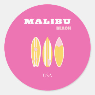 Malibu, Malibu Beach, Travel Art, Preppy, Rosa Runt Klistermärke