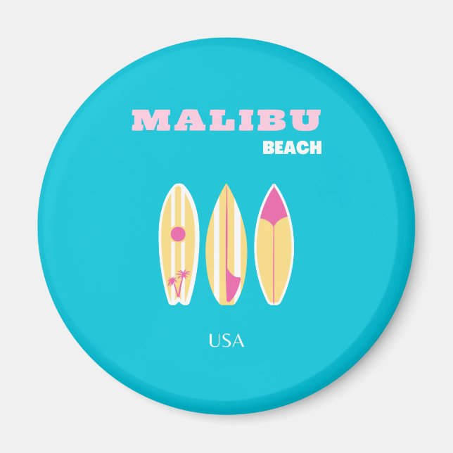 Malibu, Malibu Beach, Tropiskt, Preppy, Preppy Art Magnet (Framsidan)