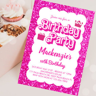 Malibu ThBäste Rosa Doll Birthday Inbjudningar