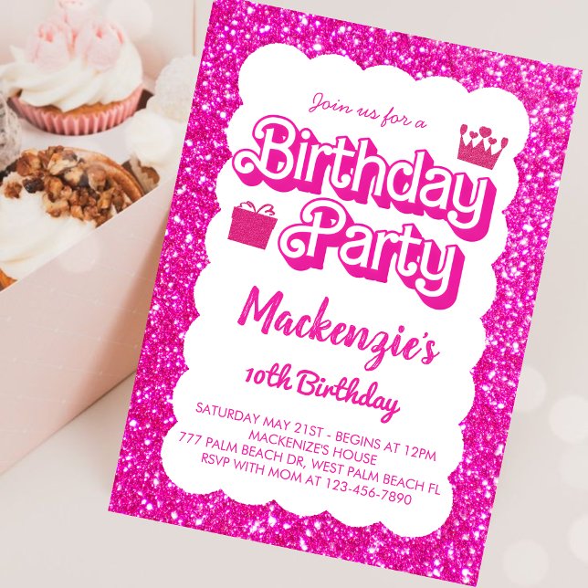 Malibu ThBäste Rosa Doll Birthday Inbjudningar (Skapare uppladdad)