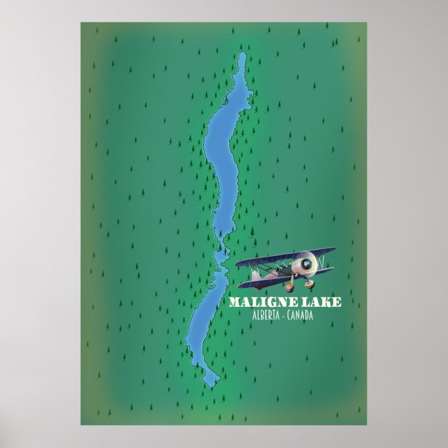 Maligne sjö alberta Kanada sjö karta Poster (Framsidan)