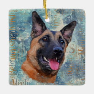Malinois - belgisk herde - Mechelaar Julgransprydnad Keramik